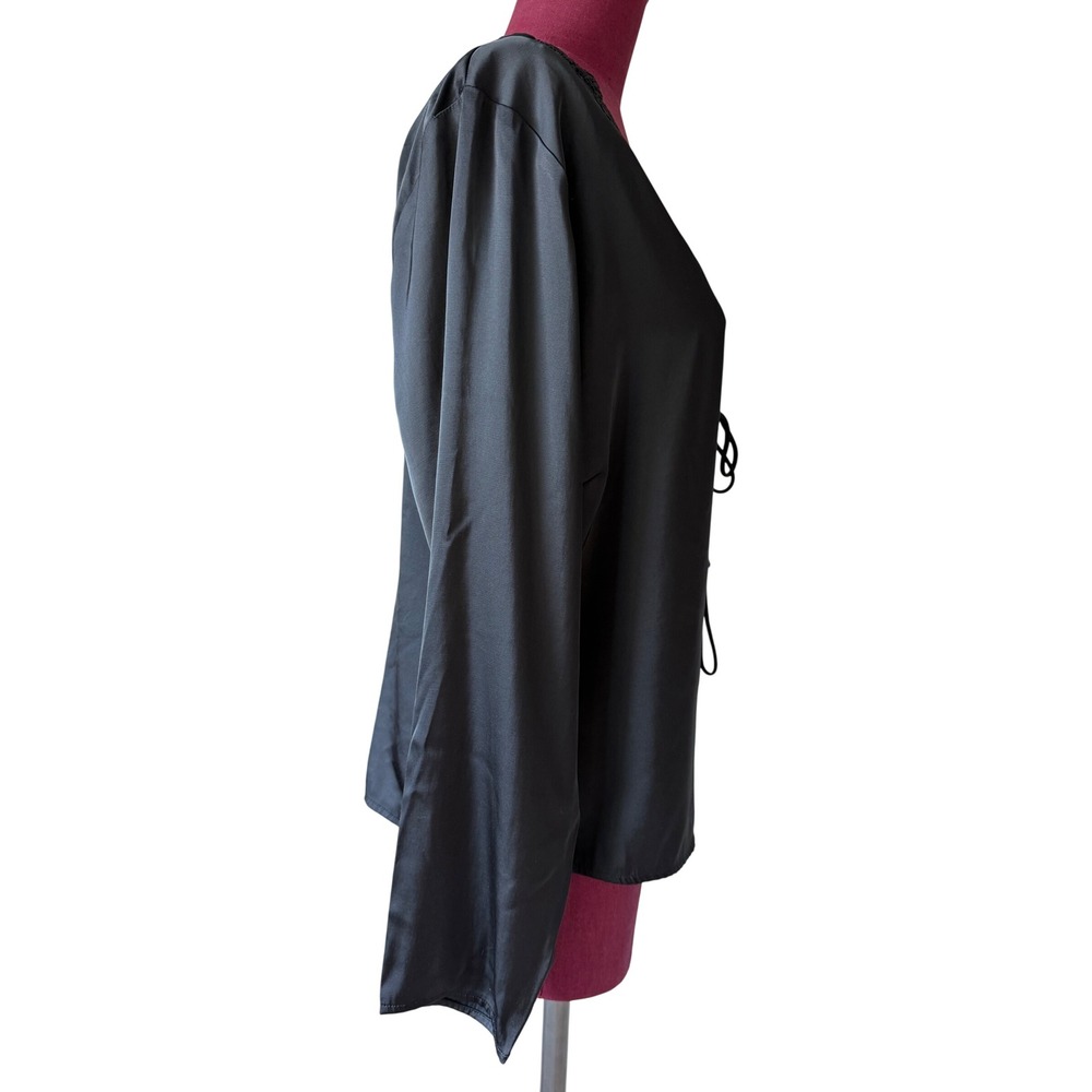 Abercrombie & Fitch Blouse Too Lace Tie Front Satin Long Sleeve Black XL - Picture 4 of 11